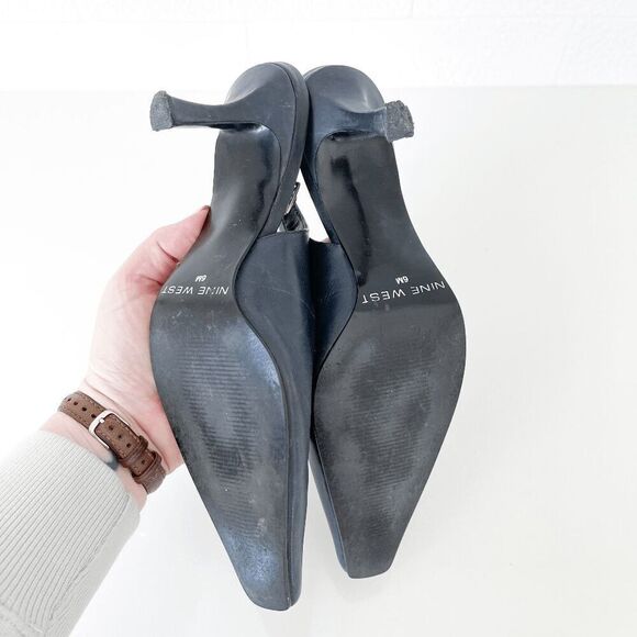 Nine West Womens Leather Square Toe Stiletto Heel Slingback Sandals Black Sz 6M - Picture 7 of 9